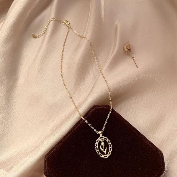 

pendant necklaces elegant rose tulip flower necklace charming women's wedding gold color clavicle chain romantic party jewelry girl gif, Silver