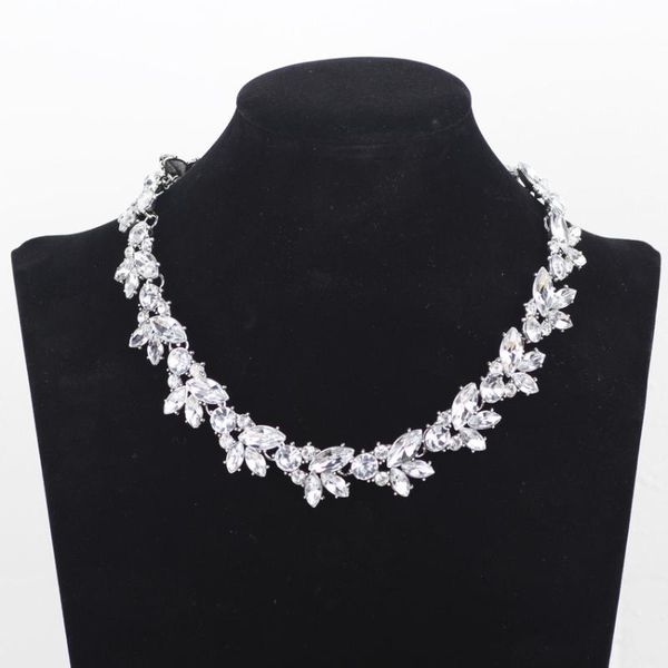 

luxury full flash diamond shiny stone wheat ear short choker necklace white gold plated silver color chain for night party chokers, Golden;silver