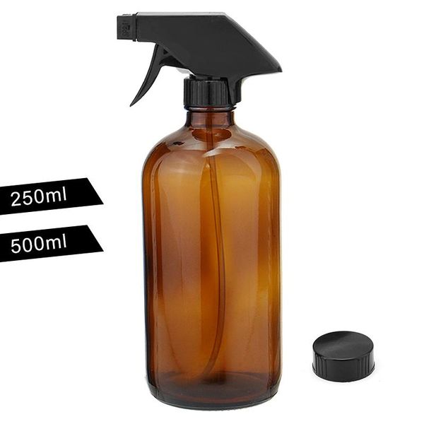 

250/500ml amber glass spray bottles essential oil dispenser cosmetic cleaning container with black sprayer trigger storage & ja jars