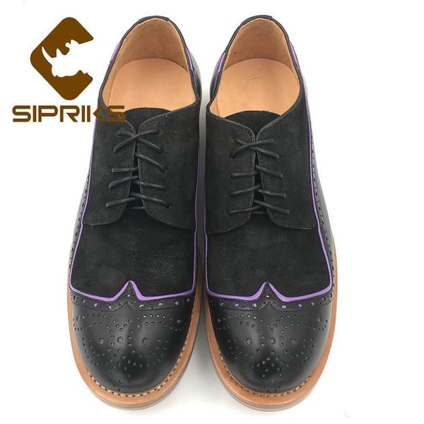 

dress shoes sipriks unique design wingtip italian handmade round toe goodyear welted black suede calf leather brogue