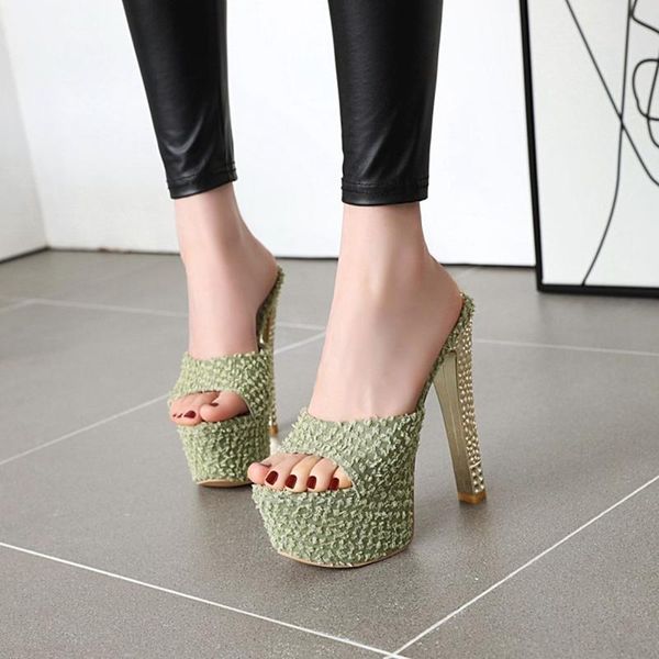 

dress shoes platform sandals woman thin heels elegant slippers party steel tube dancing girl stripper open toe big size 31-48 d-13, Black