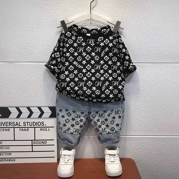 

summer children boys' suit letters printed handsome baby tracksuit short-sleeve tee+ pants two-piece outfits clothes casual sets g55bxw, Blue