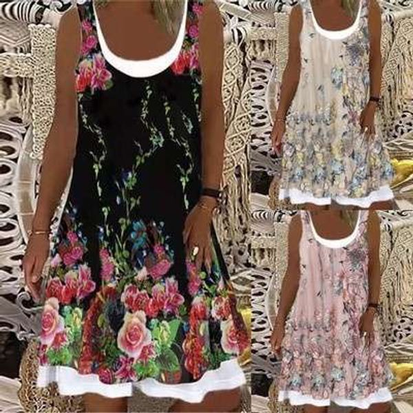 

independent station 2021 summer new floral positioning print sleeveless fake two-piece midi dress womens clothing, White;black