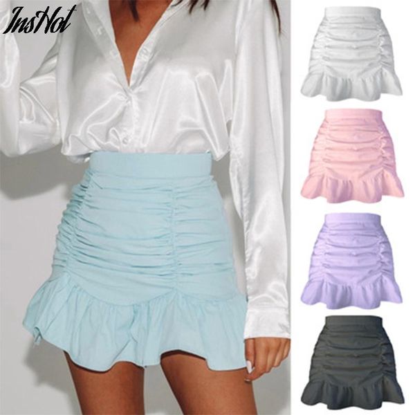 

skirts pleated women korean fashion high waist ladies jupe bottoms summer 2021 casual ruffles bodycon, Black