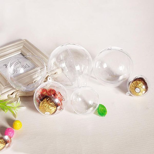 Party-Dekoration, 4–10 cm, transparent, Weihnachtskugel, Dekorationen, Süßigkeitendose, offener Kunststoff, durchsichtige Kugel, Ornament, Geschenk für Kinder