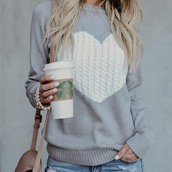 

women's sweaters autumn winter heart knitted women pullovers long sleeve sweater slim pull femme jumpers sueter mujer, White;black