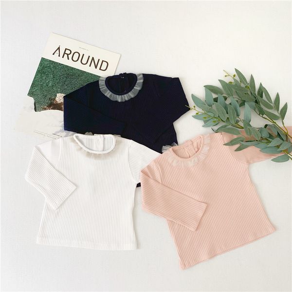 

spring autumn cotton 3 colors long sleeve mesh t shirts for baby girls 0-2 years infant kids base 210508, Blue