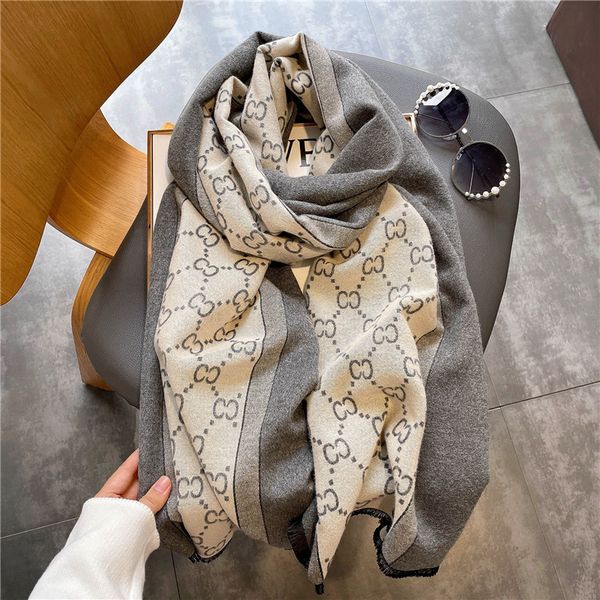

autumn and winter new style double color matching imitation cashmere double-sided warm jacquard tassel scarf shawl, Blue;gray