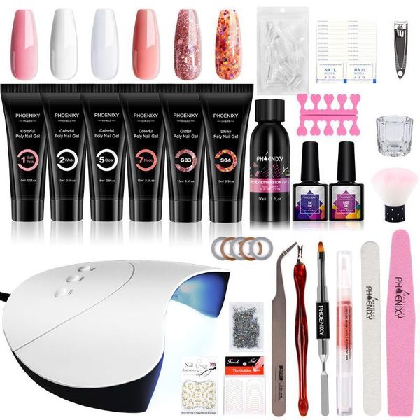 

4pcs/6pcs poly nail gel set base coat 36w uv led dryer lamp kit extension art tools glitter shiny effect gel1, Red;pink