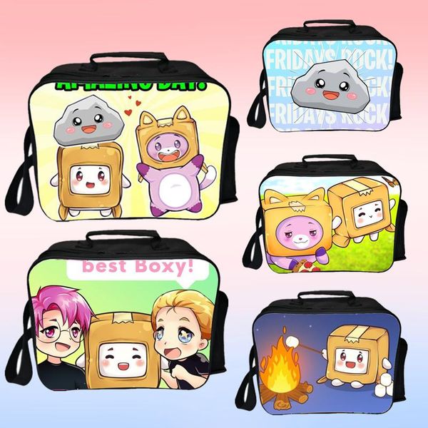 

storage bags cute lankyboxs pattern lunch box portable zipper insulated canvas bag thermal food picnic for women kids child