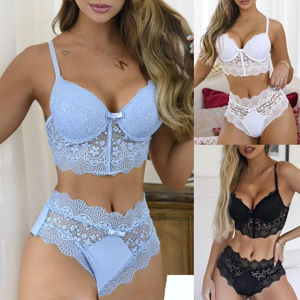 Lingerie sexy See Through Wave Lace Mutandine da donna Set intimo sexy Reggiseno push-up Set di reggiseni sexy Set di reggiseni da donna