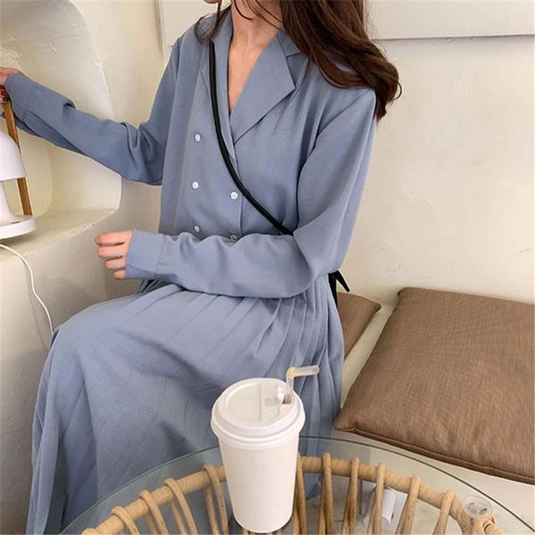 

casual dresses spring solid women button a-line mid-calf dress vintage office lady long sleeve v-neck elegant ladies vestidos, Black;gray