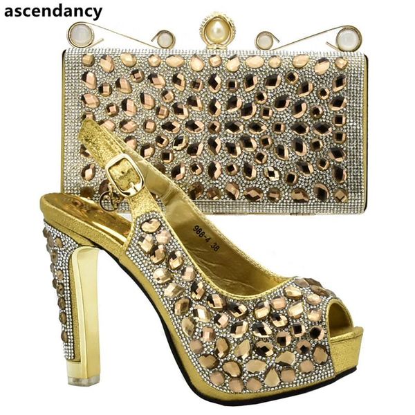 

arrival italian shoes with matching bags set decorated rhinestone woman high heel elegant party pumps heels dress, Black