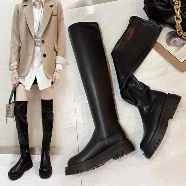 

women mid-calf boots ladies pu leather lace up platform non slip short boot sewing comfort female footwear 2021 winter, Black