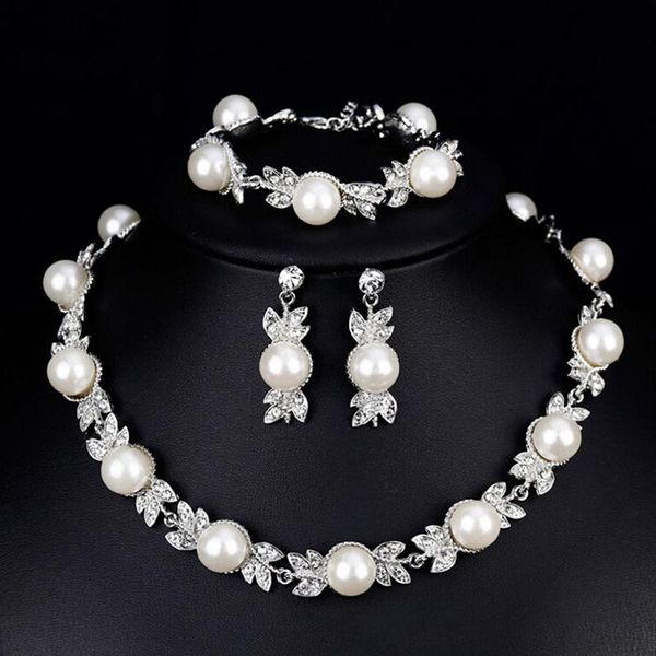 

earrings & necklace 1set faux pearl bridal jewelry sets silver color wedding bracelets