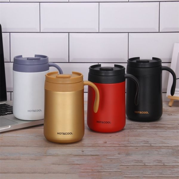 350/500 ml Doppelte Edelstahl-Thermokaffeetassen mit Griff Thermoskanne Reisebüro Teetasse mit Deckel Trinkwasserflasche 210809