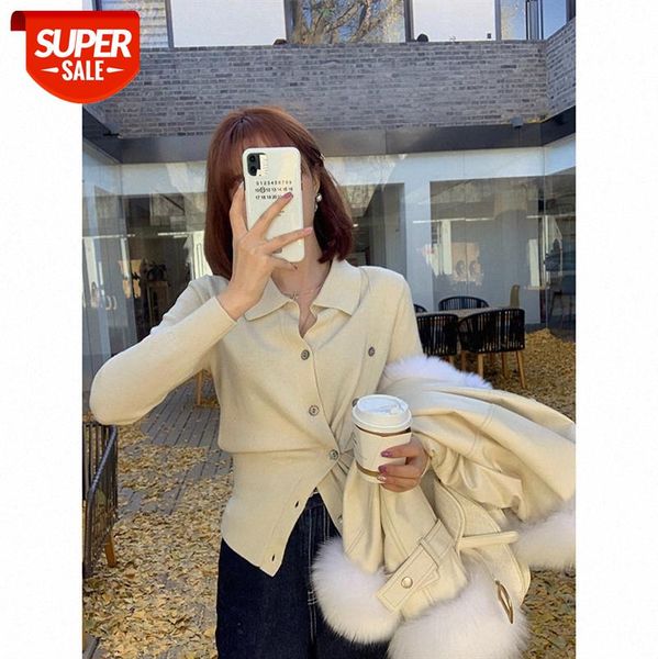 

[a4 imitation wool sweater] temperament knitted cardigan women's careful machine sweater fashion trendy clothing #5x2s, White