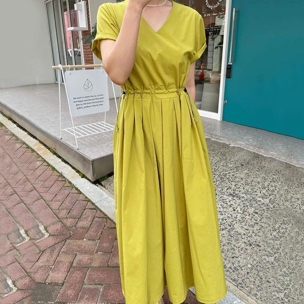 

women dress round neck long sleeve loose fit fashion summer yellow robe v-neck 16f0829 210510, Black;gray