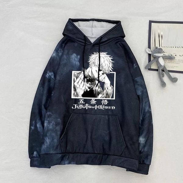 

men's hoodies & sweatshirts 2021 anime tie-dye sweatshirt hoodie itadori pullovers long sleeve uniex clothes vintage men lounge wear, Black