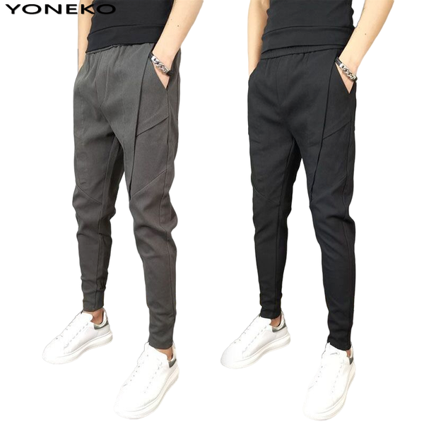 

autumn men pants hip hop harem joggers 2021 male trousers mens cargo solid multi-pocket elastic sweatpants men's, Black