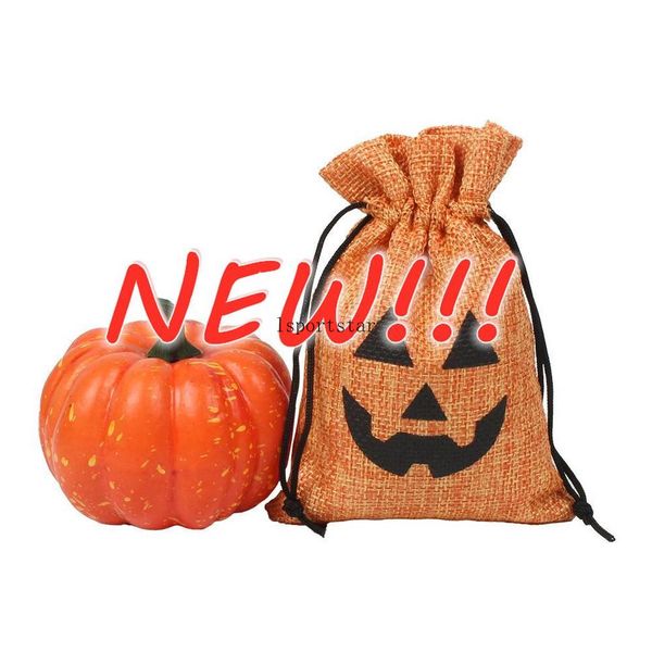 

halloween linen gift bag orange pumpkin head christmas wrapping drawstring pocket kids baby gifts bags spot dhlfast shipping xx55