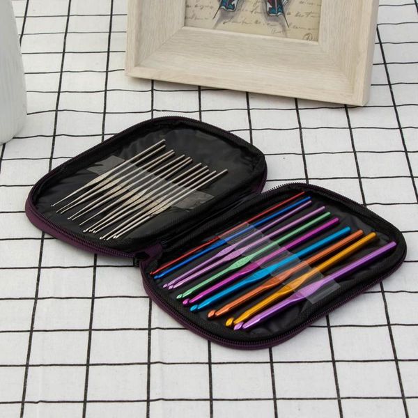 

pcs/set multi aluminum steel sweater needles crochet hooks set knitting needle tools with case yarn craft kit sewing notions &, Black