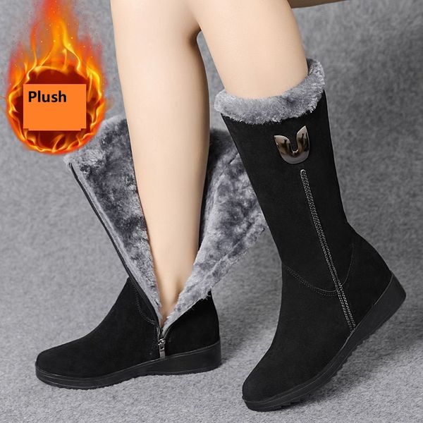 

dress shoes winter snow boots, women's cotton shoes,warm plush platforms,side zip,round toe,thick bottom,antiskid female footware,, Black