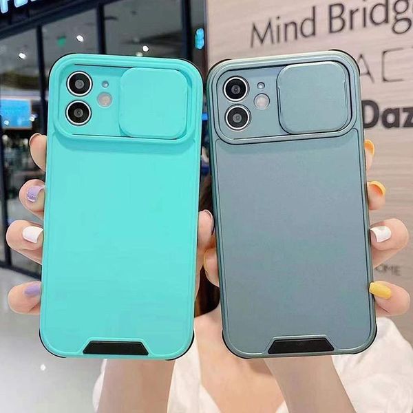 

cell phone pouches push-pull lens protection case for 12 pro 11 max xr x xs 7 8 plus soft silicone solid color cover
