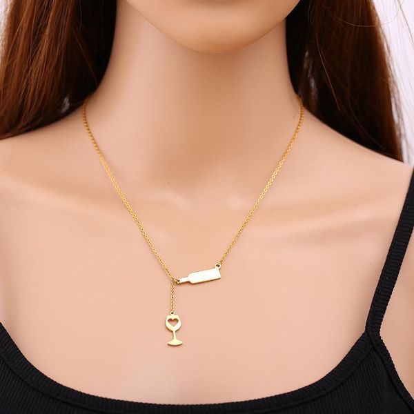 

pendant necklaces 2021 party jewelry red wine&cup love wine bottle glass chic girl lady gift choker, Silver