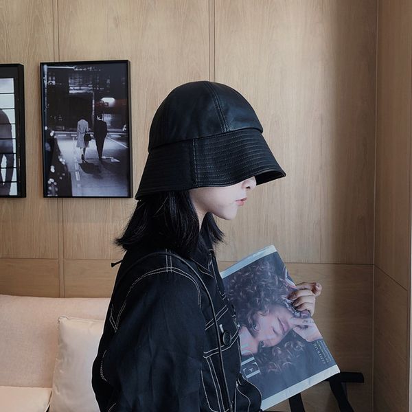 

autumn and winter new korean leather sunshade fisherman's hat, Blue;gray