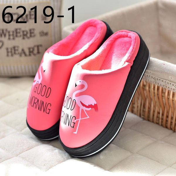 

slippers waterproof cotton for autumn and winter ladies are non-slip indoor 6219, Black