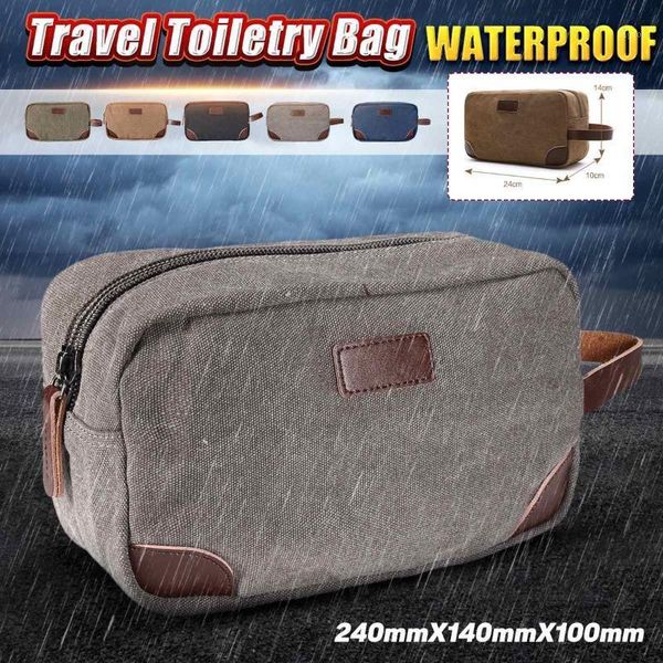 Sacos de Armazenamento de Canvas Pu Bolsa De Couro Banheiro Barbear Dopp Kit Portátil Mens Viagem Hospedaria Organizador Cosmético