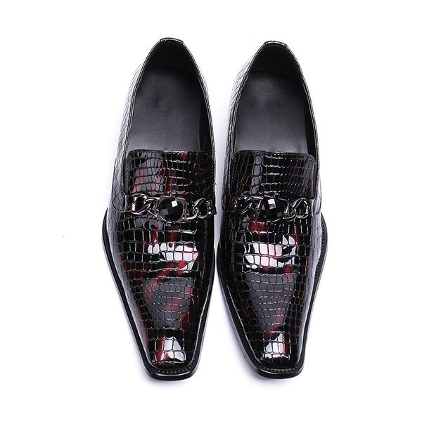 

sapato social masculino business dress men genuine leather shoes classic square toe men formal crocodile skin loafers shoes, Black