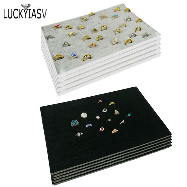

5pcs/lot tray ring inserts liners grey/black velvet jewelry rings 100 slots foam
