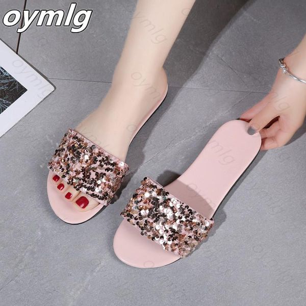 

sandals and slippers women's 2021 summer style sequined low-heel outer wear fashionable women, Black