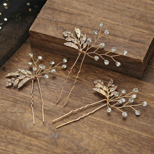 

hair clips & barrettes 3pcs vintage u-shaped hairpin sticks handmade exquisite leaves super fairy pins for girls daily wear a66, Golden;silver