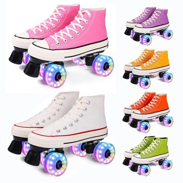 

inline & roller skates 2021 canvas girls flashing quad skating shoes sneakers 4 wheels 2 row line outdoor gym sports women men euro size