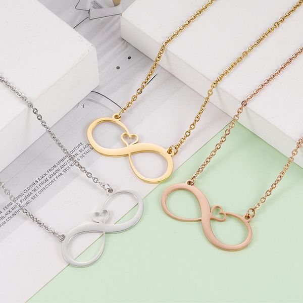 

pendant necklaces novelty hollow infinity heart stainless steel cable chain for women's valentine's day gifts jewelry, Silver
