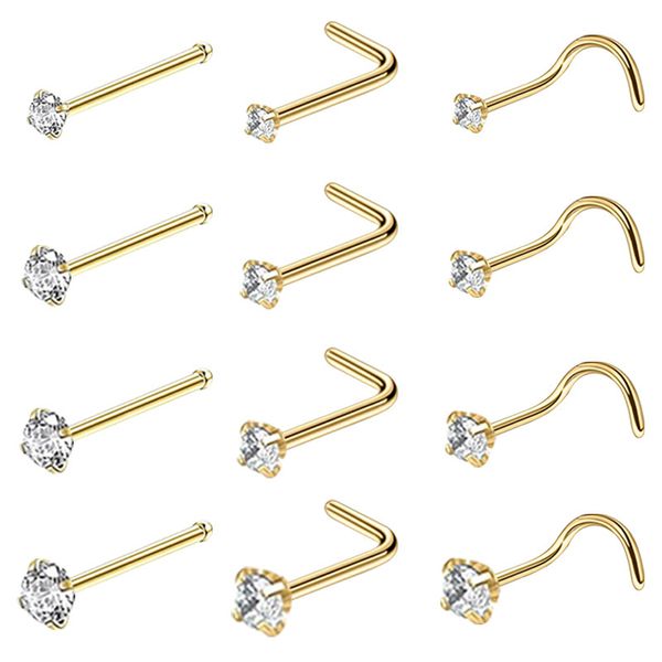 

multi styles stainless steel cubic zircon stud hooks bar pin nose rings ear cuff body piercing man women, Silver