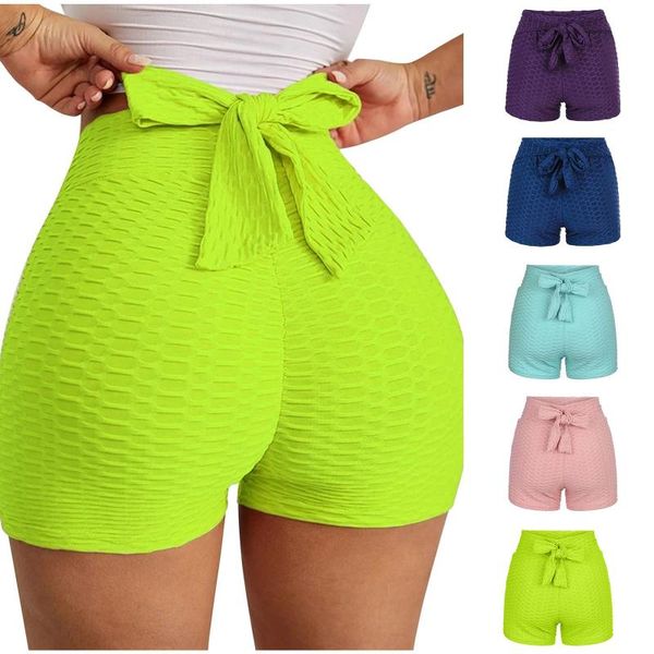 

yoga outfit women's solid color high-waisted bow tie stretchy leggings shorts