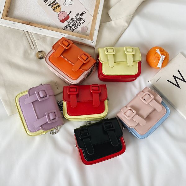 

kids fashion pu purse children's korean belt decoration chain leisure one shoulder slanting bag foreign style baby's holiday gift, White