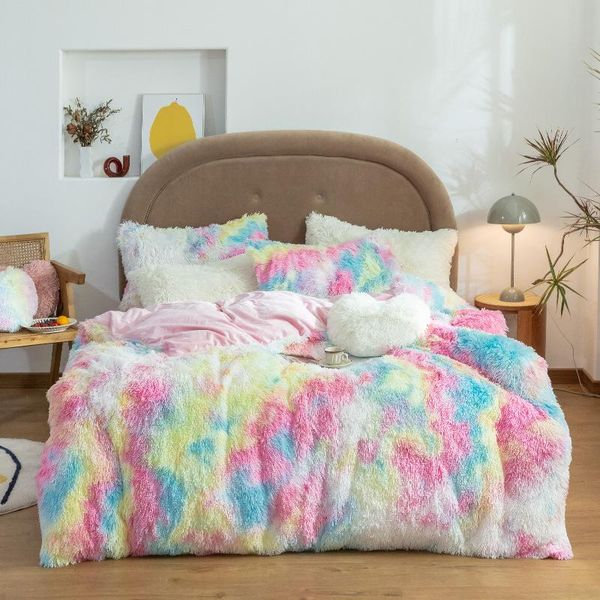 

winter thicken warm mink fleece bedding set 3 pcs pillowcases and quilt cover suit home  king size twin sets