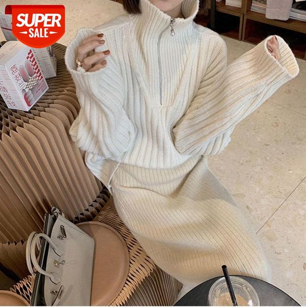 

net red pearl milk cream ~ zipper design knit sweater loose pullover for women to wear lazy style #jq95, White