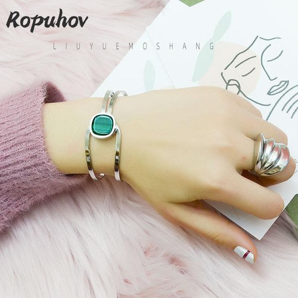 

bangle ropuhov 2021 925 silvery needle european american simple fashion emerald agate acrylic bracelet versatile titanium steel, Black