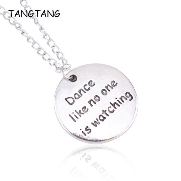 

1pc wholesale simple pendant necklace scrabble carved dance like no one's watching jewelry art glass necklaces, Silver