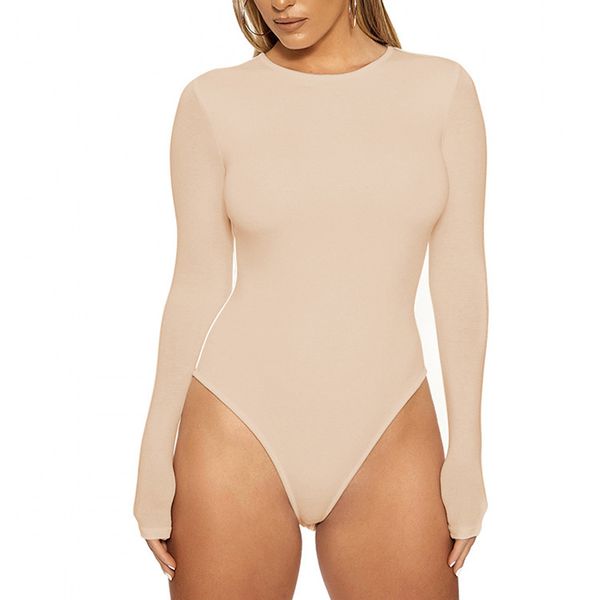 Seksi Uzun Kollu İnce Tulum Bayan Kırmızı Beyaz Dip Bodysuit Pembe Romper Suit Siyah Jumper Yumuşak O-Boyun Sonbahar Bodysuits 210422