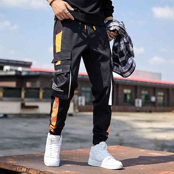 

men's pants season four baggy casual overalls multi-pocket haroon japanese trend corset men elastic trousers 7dhy, Black