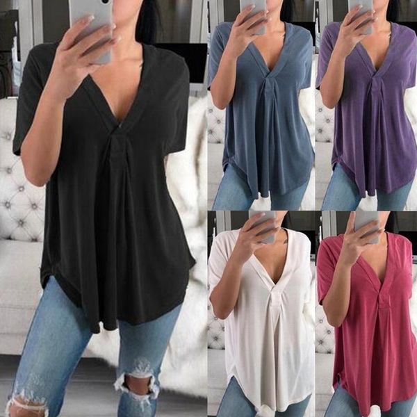 

women's blouses & shirts summer v neck short sleeve tees women t shirt casual loose plus size elegant woman female tunic, White