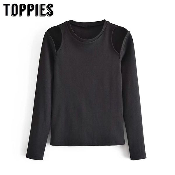

women black off shoulder slim long sleeve shirt hollow out t 210421, White