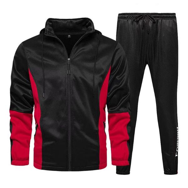 

spring and autumn men's loose color matching sweater suit casual sports two-piece gym clothing, White;black